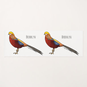 Golden pheasant bird cartoon illustration yoga mat