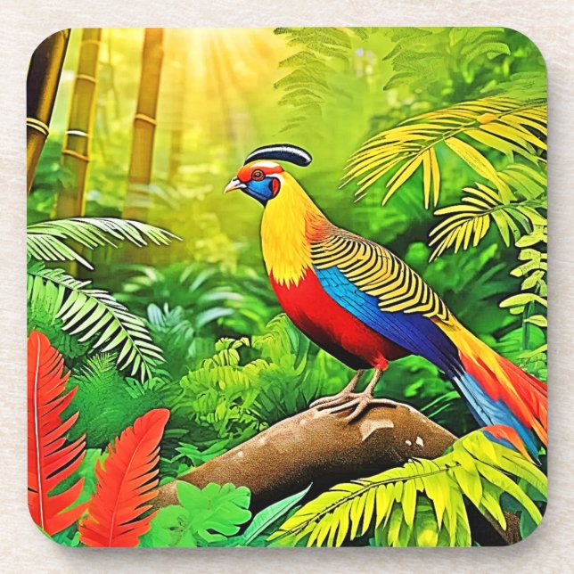 Golden Pheasant Bright Design Coaster (Front)