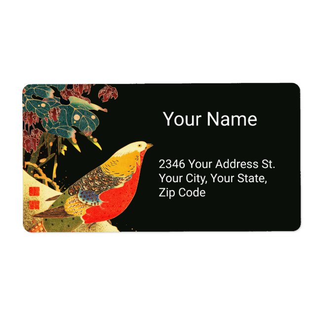 Golden Pheasant in Snow Antique Japanese Floral  (Front)