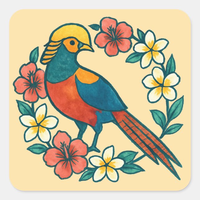 golden pheasant square sticker (Front)