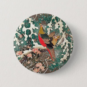 Golden Pheasants in Snow by Ito Jakuchu 6 Cm Round Badge