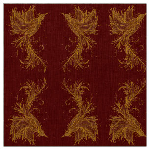 Golden Phoenix Pattern on Red Fabric