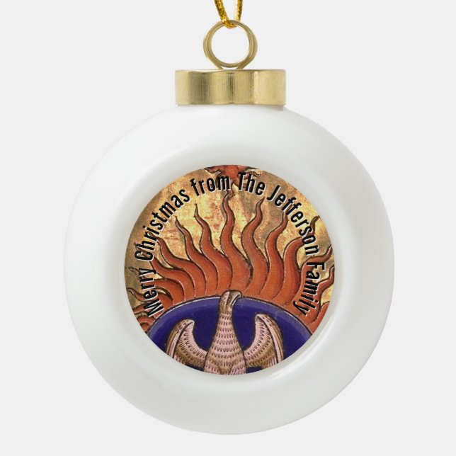 Golden Phoenix Personalised Ceramic Ball Christmas Ornament (Front)