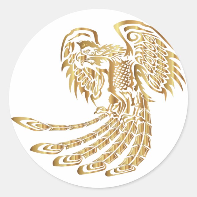 Golden Phoenix Rising Classic Round Sticker (Front)