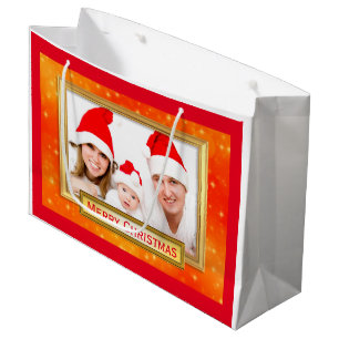 Golden Photo Frame II + your photo & text Large Gift Bag