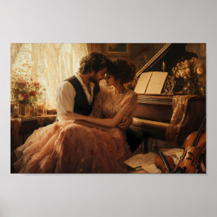 Golden Piano Love Story Reverie Art Poster