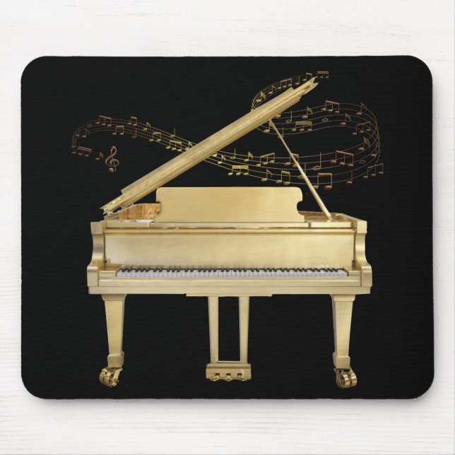 Golden Piano on Black Mouse Pad  (Front)