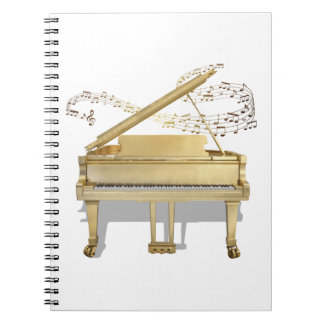 Golden Piano Playing Music Spiral Notebook