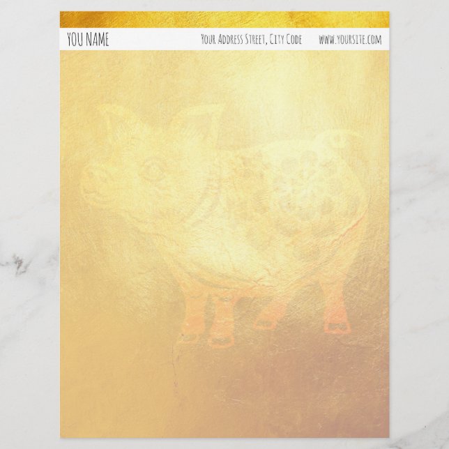 Golden Pig Chinese New Year personalised LetterH Custom Letterhead (Front)