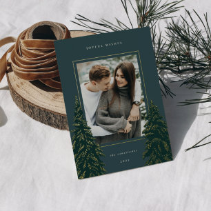 Golden Pine Elegant Christmas Photo Foil Holiday Card
