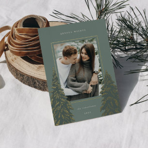 Golden Pine   Elegant Christmas Photo Foil Holiday Card