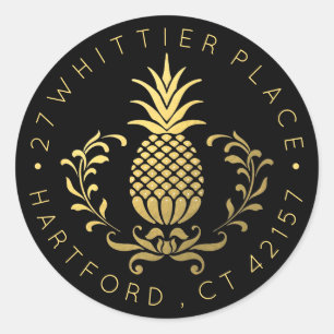 Golden Pineapple   Elegant Address Classic Round Sticker