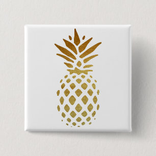 Golden Pineapple, Fruit in Gold 15 Cm Square Badge