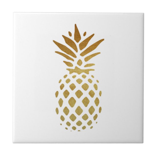 Golden Pineapple, Fruit in Gold Ceramic Tile (Front)