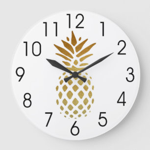 Golden Pineapple, Fruit in Gold Large Clock