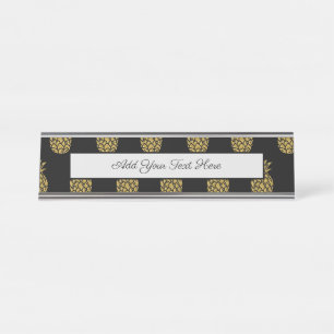 Golden Pineapple Glitter Tropical Fruit Lover Desk Name Plate
