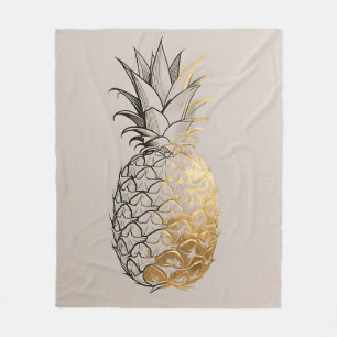 Golden Pineapple Line Art Fleece Blanket