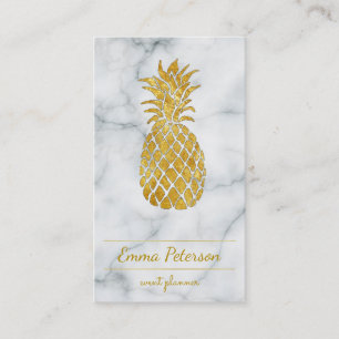golden pineapple on white marble business card