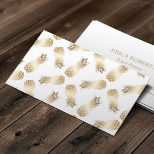 Golden Pineapple Pattern Event Planning Business Card