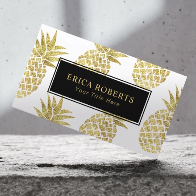 Golden Pineapple Pattern Modern Tropical Business Card (Creator Uploaded)