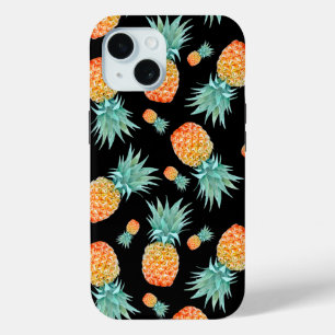 Golden Pineapple Pattern on Black   Custom iPhone 15 Case