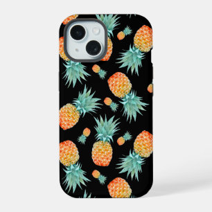 Golden Pineapple Pattern on Black   Custom iPhone 15 Case