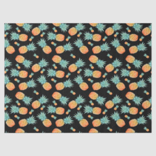 Golden Pineapple Pattern on Black   Tropical Fruit Tissue Paper