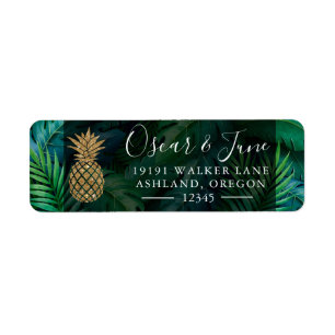 Golden Pineapple Summer Tropical Leaves Address Return Address Label