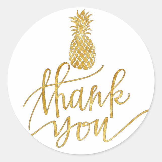 golden pineapple thank you classic round sticker (Front)