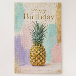 Golden Pineapple Tropical Birthday Jigsaw Puzzle
