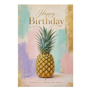 Golden Pineapple Tropical Birthday Poster