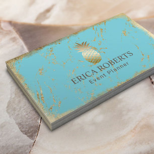 Golden Pineapple Turquoise Gold Marble Event Business Card