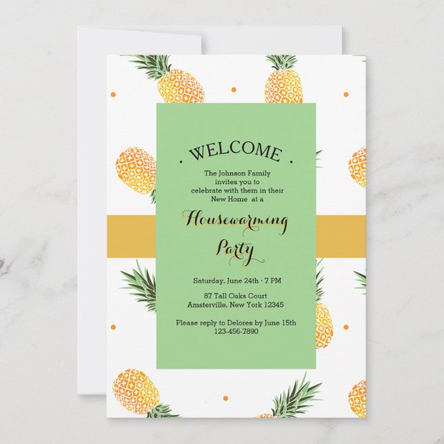 Golden Pineapples House Warming Party Invitations (Front)