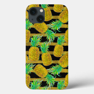 Golden Pineapples On Stripes iPhone 13 Case