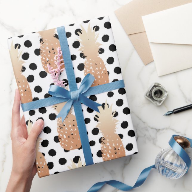 Golden Pineapples Pattern Tropical  Wrapping Paper (Gifting)