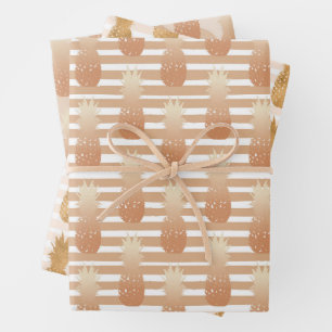 Golden Pineapples Pattern Tropical Wrapping Paper Sheet