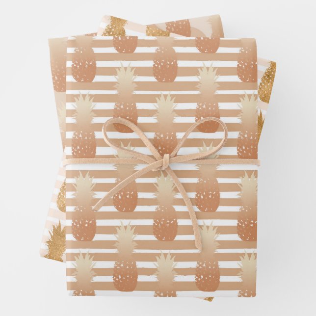 Golden Pineapples Pattern Tropical  Wrapping Paper Sheet (In situ)