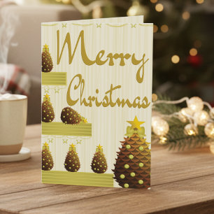 Golden Pinecones And Script Christmas Holiday Card