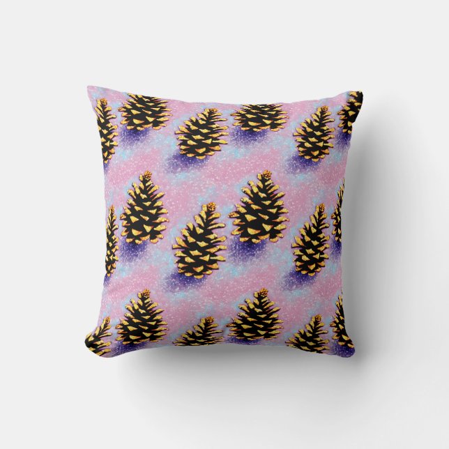 Golden Pinecones Throw Pillow (Front)