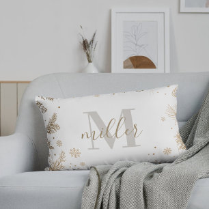 Golden Pines Family Name Monogram Christmas Lumbar Cushion