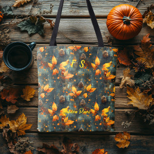 Golden Pines Tote with Autumn Leaf and Pinecone Bag
