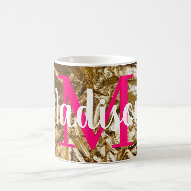 Golden Pink Custom Monogram Personalised Coffee Mug (Center)
