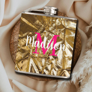 Golden Pink Custom Monogram Personalised Hip Flask