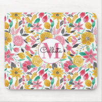 Golden Pink Flowers Leaves Watercolor Monogram