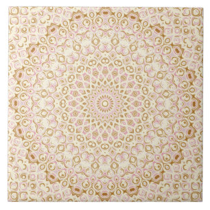 Golden Pink Mandala Radiant Geometric Sunburst Ceramic Tile