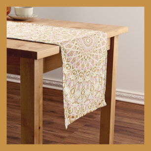 Golden Pink Mandala Radiant Geometric Sunburst Long Table Runner