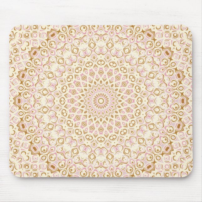 Golden Pink Mandala Radiant Geometric Sunburst Mouse Pad (Front)