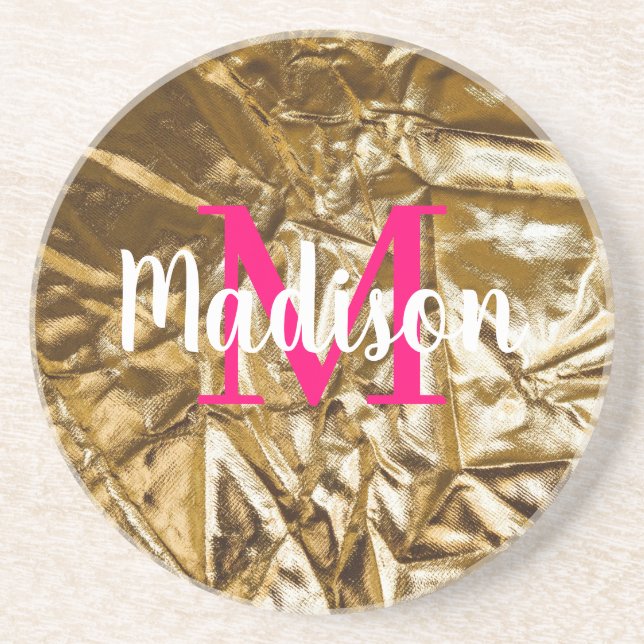 Golden Pink Monogram Personalised Coaster (Front)