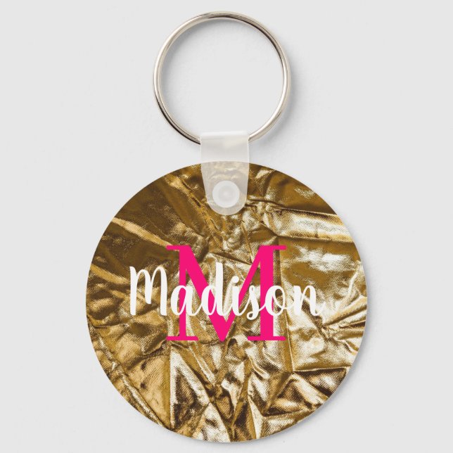Golden Pink Monogram Personalised  Key Ring (Front)