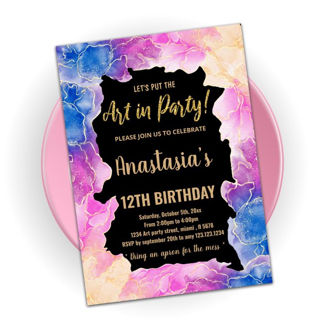 Golden Pink Paint Birthday Invitations (Creator Uploaded)